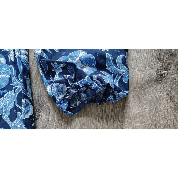 Talbots Dress 4P Womens Blue Floral A Line 3/4 Balloon Sleeve Drawstring Waist - Picture 12 of 14